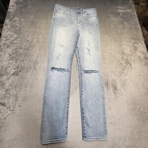Gap Jeans Womens 29 Blue Light Wash Slim Straight Denim Resolution Distressed